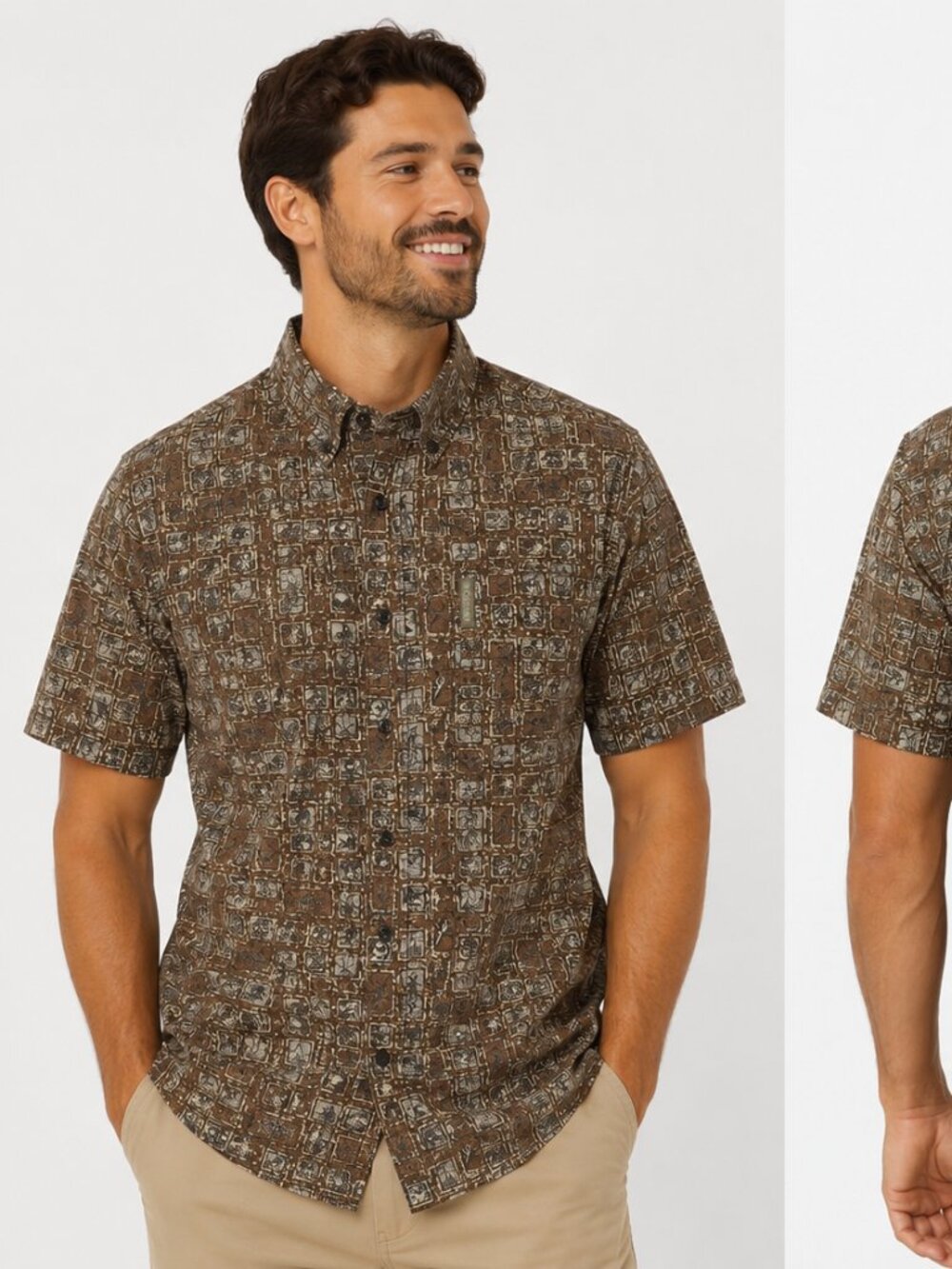 Columbia Brown Nature Print Short Sleeve Button-Up Shirt M